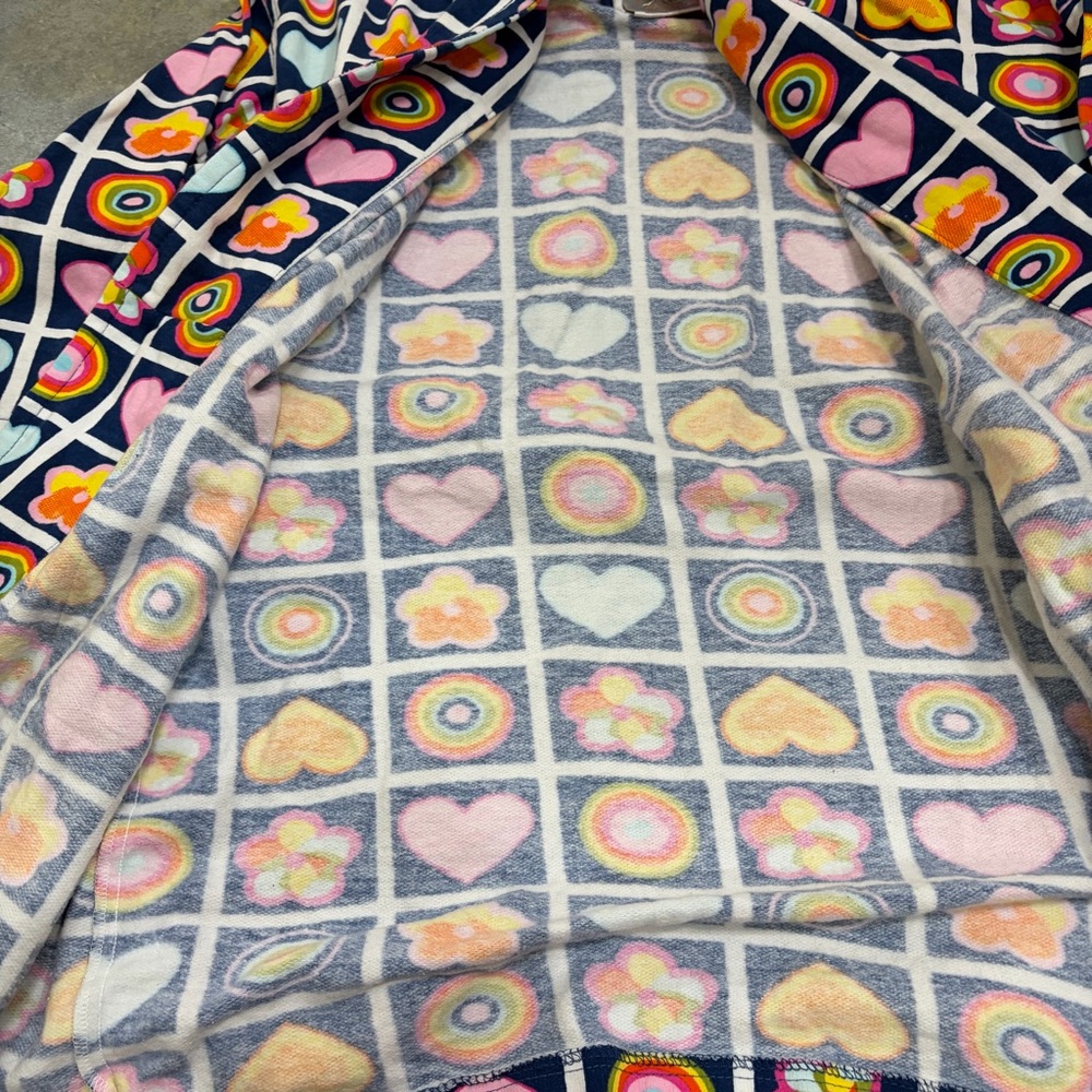 Vtg Aegean Apparel Robe Multicolor Heart Florals Terrycloth Cotton Belted Retro - Picture 16 of 16